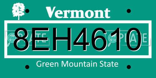 8EH4610 Vermont License Plate