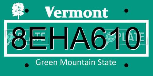 8EHA610 Vermont License Plate