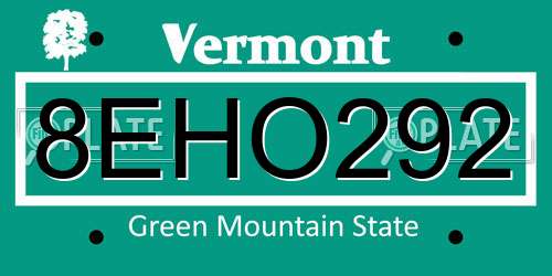 8EHO292 Vermont License Plate