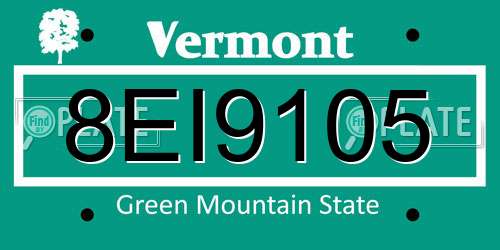 8EI9105 Vermont License Plate