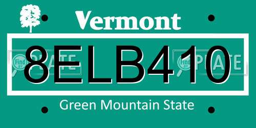 8ELB410 Vermont License Plate