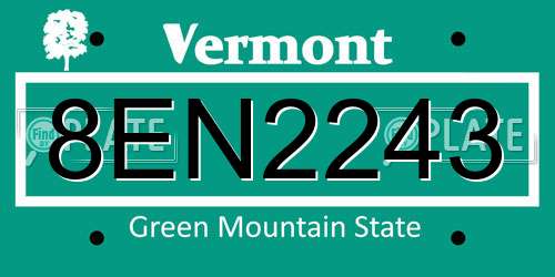 8EN2243 Vermont License Plate