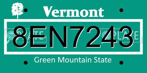 8EN7243 Vermont License Plate