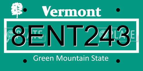 8ENT243 Vermont License Plate