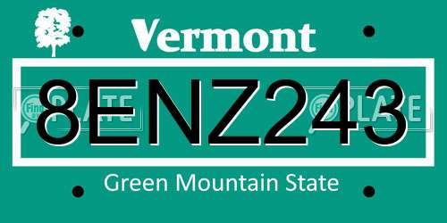 8ENZ243 Vermont License Plate