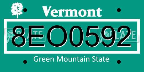 8EO0592 Vermont License Plate
