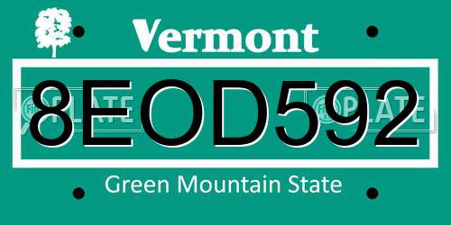 8EOD592 Vermont License Plate