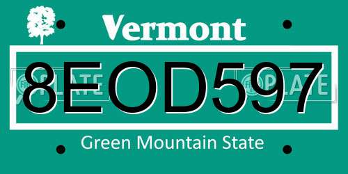 8EOD597 Vermont License Plate