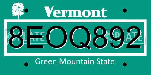 8EOQ892 Vermont License Plate