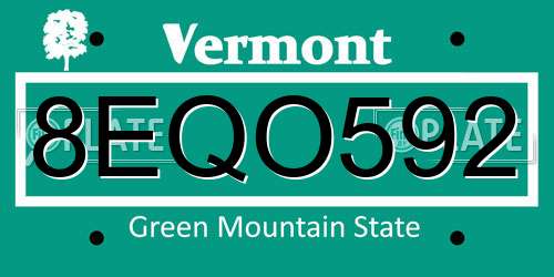 8EQO592 Vermont License Plate