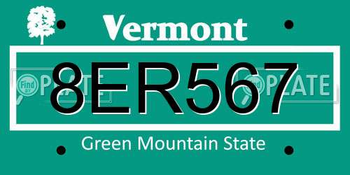 8ER567 Vermont License Plate