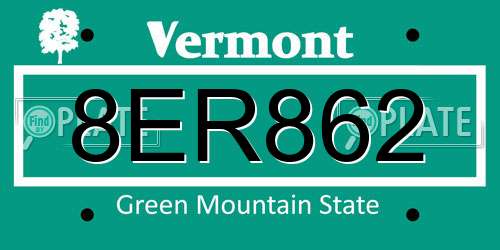 8ER862 Vermont License Plate