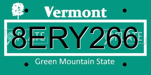 8ERY266 Vermont License Plate