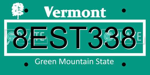 8EST338 Vermont License Plate