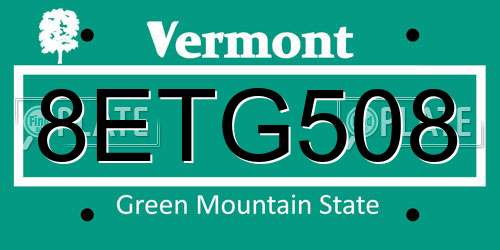 8ETG508 Vermont License Plate