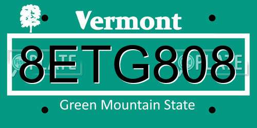 8ETG808 Vermont License Plate