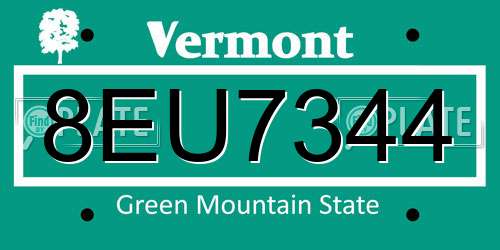 8EU7344 Vermont License Plate