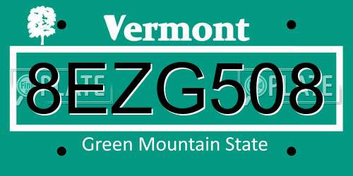 8EZG508 Vermont License Plate