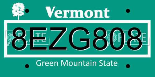 8EZG808 Vermont License Plate