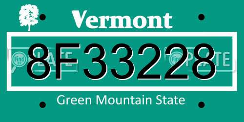 8F33228 Vermont License Plate