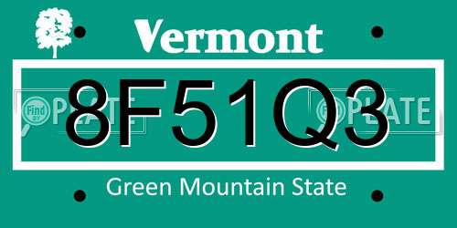 8F51Q3 Vermont License Plate