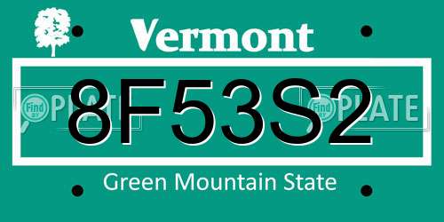 8F53S2 Vermont License Plate