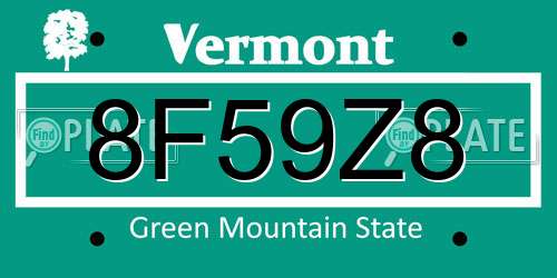 8F59Z8 Vermont License Plate