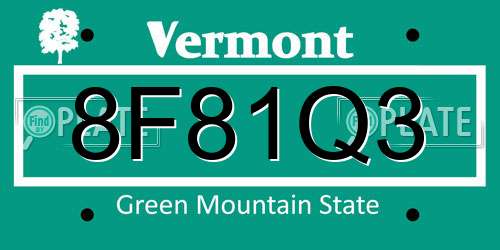 8F81Q3 Vermont License Plate