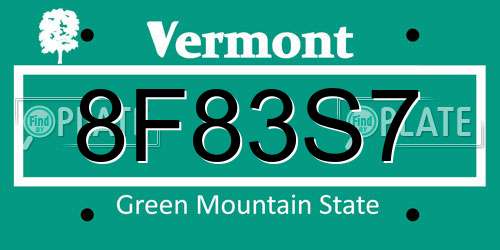 8F83S7 Vermont License Plate