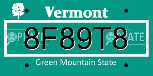 8F89T8 Vermont License Plate