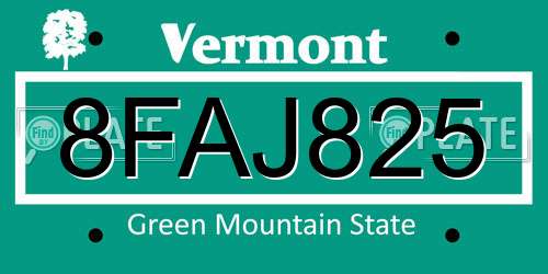 8FAJ825 Vermont License Plate