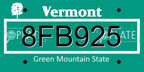 8FB925 Vermont License Plate