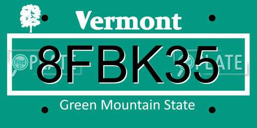 8FBK35 Vermont License Plate