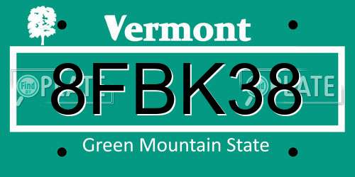 8FBK38 Vermont License Plate