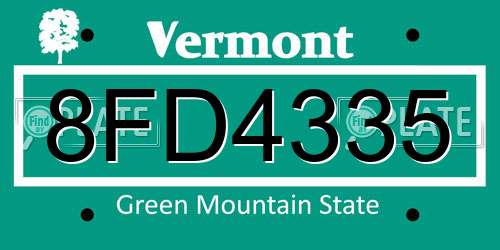 8FD4335 Vermont License Plate