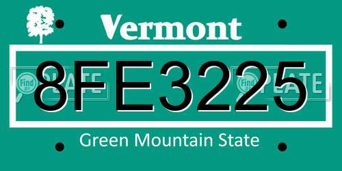 8FE3225 Vermont License Plate