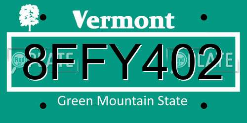 8FFY402 Vermont License Plate