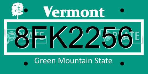 8FK2256 Vermont License Plate