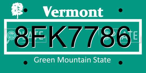 8FK7786 Vermont License Plate