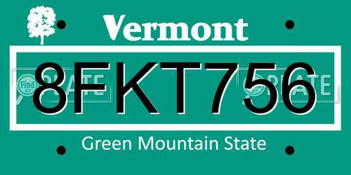 8FKT756 Vermont License Plate