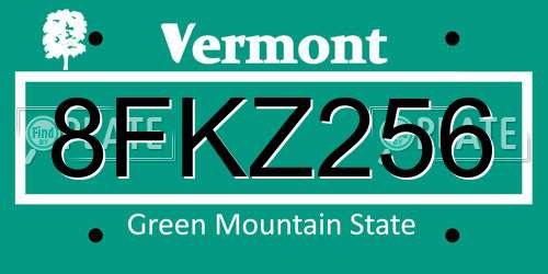 8FKZ256 Vermont License Plate