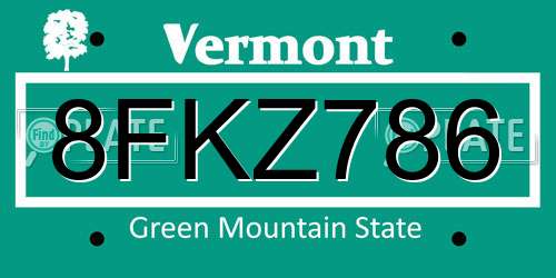 8FKZ786 Vermont License Plate