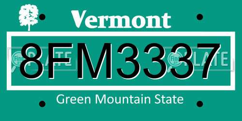 8FM3337 Vermont License Plate