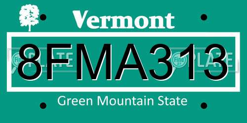8FMA313 Vermont License Plate