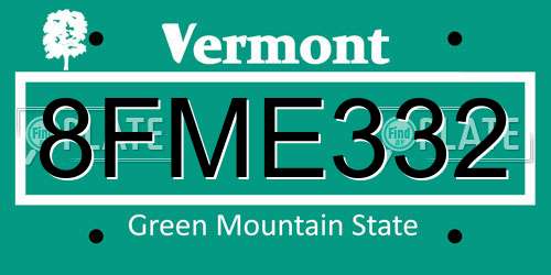 8FME332 Vermont License Plate