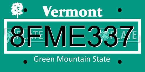 8FME337 Vermont License Plate