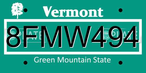 8FMW494 Vermont License Plate