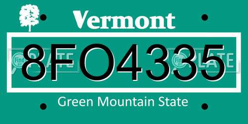 8FO4335 Vermont License Plate