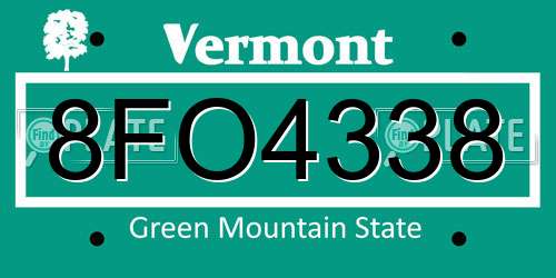 8FO4338 Vermont License Plate