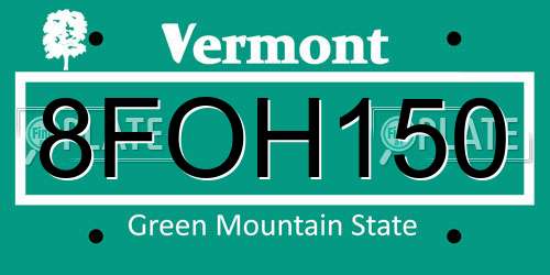 8FOH150 Vermont License Plate